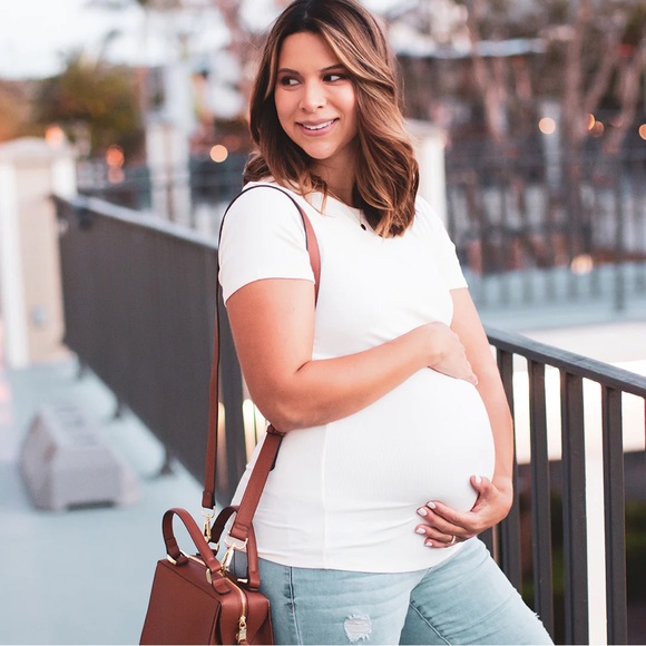 LKindred Bravely • Ribbed Bamboo Maternity Crew Neck Tee • Cream • Small - Picture 1 of 5